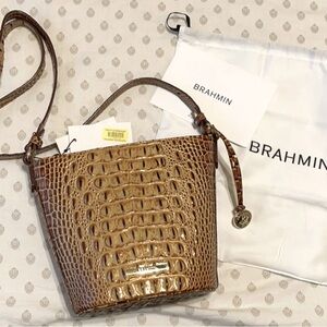 New BRAHMIN Mini QUINN Leather Crossbody TOASTED ALMOND $225